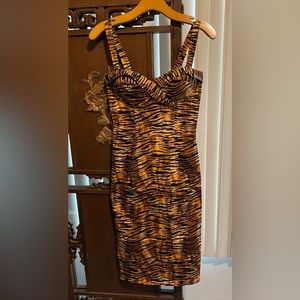 Deadly Dames Micheline Pitt Vintage Pinup 50s Style Tiger Print Wiggle Dress S